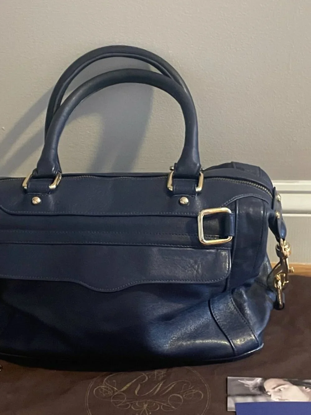 Vintage Rebecca Minkoff Mini MAB Satchel Navy Leather - OG Floral Lining